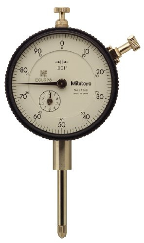 Mitutoyo 2416S-10 Dial Indicator, #4-48 UNF Thread, 3/8 Stem Dia., Lug Back, White Dial, 0-100 Reading, 57mm Dial Dia., 0-1 Range, 0.001 Graduations, +/-0.002 Accuracy