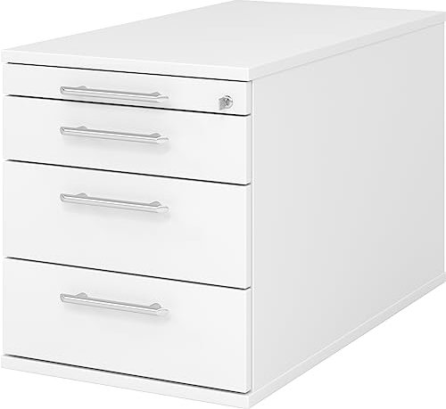 bümö Rollcontainer mit Schubladen, Container abschließbar aus Holz in weiß - Rollwagen für's Büro als Schreibtisch Unterschrank, Bürocontainer od. Schreibtischcontainer mit Relinggriffe