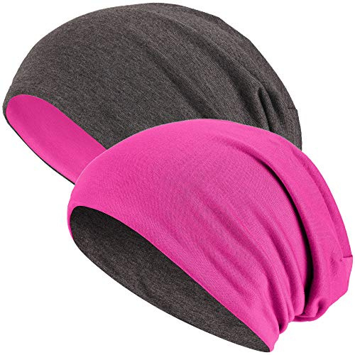 Hatstar 2in1 Wende-Beanie, Reversible Slouch Beanie für Damen & Herren, Pink/Dunkelgrau, Jersey Mütze aus Baumwoll-Mix, One Size, atmungsaktiv & bequem, Übergangsmütze, 30°C waschbar