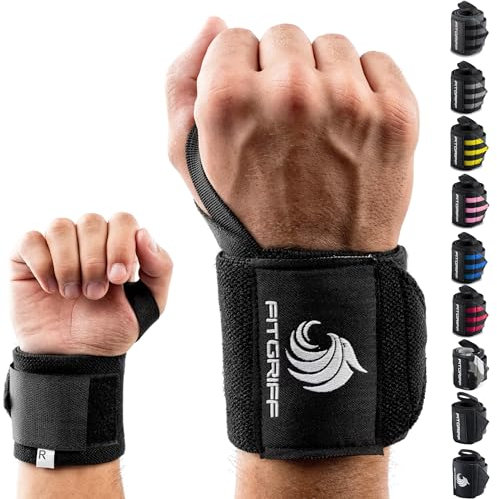 FITGRIFF® Handgelenk Bandagen [Wrist Wraps] 45cm Handgelenkbandage für Fitness, Handgelenkstütze, Bodybuilding, Kraftsport & Crossfit (Black Original)