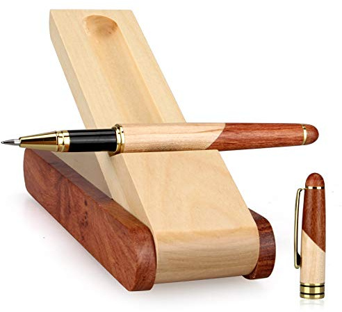 Nice Wooden Gel Pen Gift Set with Case Desk Holder Cool Ink Rollerball Pens