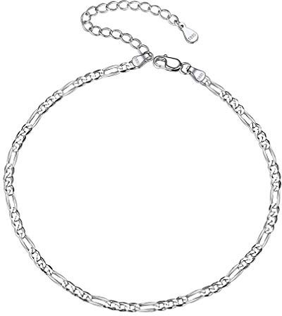 PROSILVER 925 Sterling Silber Fußkettchen für Damen Mädchen 3mm Figarokette Fußkettchen Armband 22+5cm verstellbar 3+1 Gliederkette Sommer Strand Schmuck Accessoire