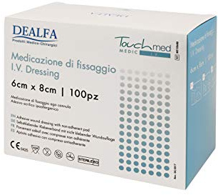 TOUCHMED Medicazione Adesiva in TNT Sterile di Fissaggio Cannula e Catetere con Taglio a U - IV Dressing - 6x8 cm - Monouso - Confezione da 100 Pezzi