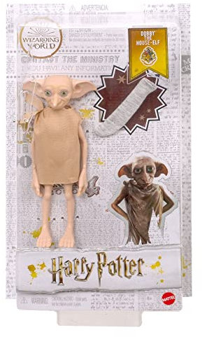 Mattel Harry Potter Sammelfigur Dobby der Hauself in altes Leintuch gekleidet, mit Socke als Zubehörteil, als Geschenk für Sammler und Kinder ab 6 Jahren, GXW30
