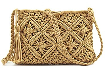 MODELISA - Bolso Sobre De Paja Borla Esparto Con Asa Hombro Para Mujer (Camel)