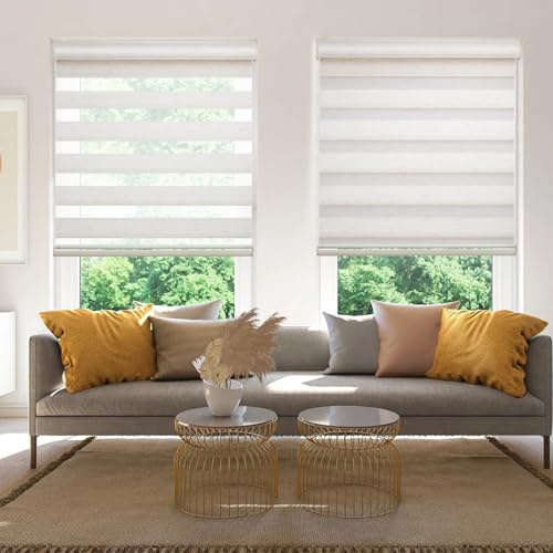 Changshade Cordless Zebra Blinds for Windows, Modern Dual Layer Zebra Blinds with Light Filtering & Privacy Control,Easy Install Zebra Blinds for Indoor Windows,（32 W×72 H,Beige）