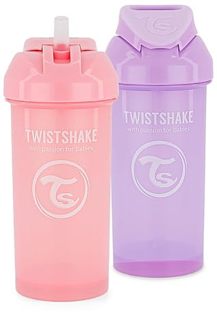 Twistshake 2x Gobelet Pour Bébé Avec Paille - 360ml | Bouteille D'eau Pour Bébé | Sans BPA | Gobelet D'apprentissage Pour Enfant | Rose Violet