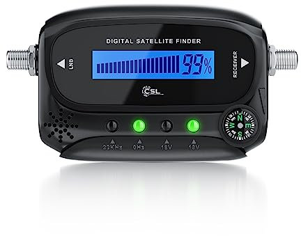 CSL – Pointeur Satellite LCD, Satfinder numérique, Pointeur Parabole, Compatible avec Les téléviseurs HD, avec Boussole intégrée et Signal Acoustique, LEDs de Mode de réception
