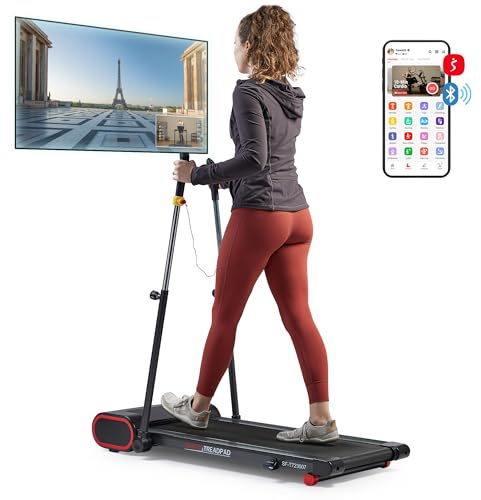 Sunny Health & Fitness Smart Slim Treadmill, Under Desk/Office, Walking Pad with Arm Exerciser Trekking Poles, Full Body Workout and Optional SunnyFit® App Enhanced Bluetooth Connectivity – SF-T723007