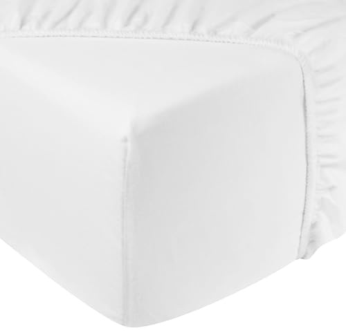 DoubleDry Spannbettlaken Jersey 180x200cm - 100% Baumwolle - Spannbetttuch - 28cm Steg - Weiß