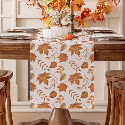 Romanstile Autumn Table Runner, Modern Table Runner, Maple Leaf Runner, Water-Repellent, Washable Table Runner, Orange, Autumn, 40 x 180 cm for Outdoor, Wedding, Birthday, Party, Holiday Decoration