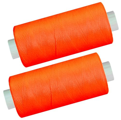 Yline - 1000 m (2 Spulen) Nähgarn für Nähmaschine, Nähfaden Polyester, Syngarn Allesnäher, 0475-15 (neon - orange)