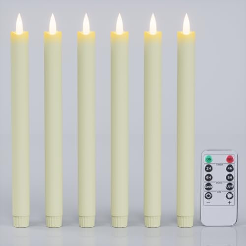 Eldnacele LED Stabkerzen mit Fernbedienung, Timer und Dimmer, 24,5 cm batteriebetriebene flammenlose Kerzen aus Kunststoff, 6er Set elfenbeinfarbene flackernde Kerzen für Weihnachten, Hochzeiten