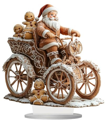 Generisch Weihnachtsmann-Figuren, Weihnachtsmann-Skulptur,2D-Acryl-Weihnachtsmann-Skulptur auf Schlitten mit Lebkuchenmann | Sammelfigur mit Ständer für Tisch-Bücherregal-Dekoration