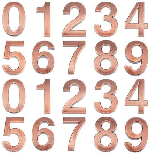GORGECRAFT 20pz 10 Estilos 3D Números de Buzón Bronce Tibetano Antiguo Autoadhesivo Puerta Casa Calle Buzones Letreros Dirección Número Calcomanías Pegatinas para Apartamento Habitación Hogar Hotel