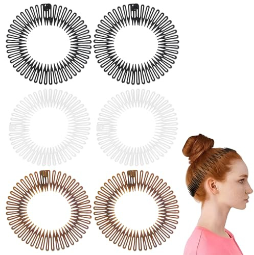 6 PCS Flexible Zig Zag Hairband, Flexi Comb Headband, 90s Zig Zag Hair Band for Women (Black, Brown, White)