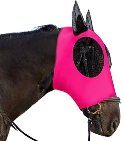 GWAWG Masque Anti-Mouches pour Chevaux, Taille Unique, Extensible et Respirant, avec Grands Yeux et Oreilles, Masque Anti-moustiques et Insectes pour Chevaux