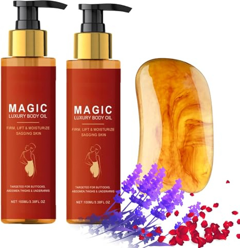 Glow Remedy Oil Skin Tightening with Gua Sha Tool，Magic Luxury Body Oil,Massage Oils for Scars, Wrinkles, Fine Lines & Stretch Marks, Natural Body Moisturizing Oil After-Shower Skin Care (200ML)