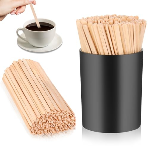 200 PCS Coffee Stirrer and Holder Set Wooden Coffee Stir Sticks 5.5 Inch Disposable Drink Stirrers Beverage Stirrer Sticks for Coffee (Wood & Black, 5.5 Inch Coffee Stirrers)