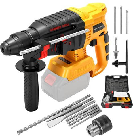 Martillo Perforador Batería compatible con Makita 18V, 800W Martillo Demoledor y 3J, velocidad variable de 0-1000 rpm, mango antivibración, SDS-plus, 14 brocas, para Metal y Madera (sin batería)