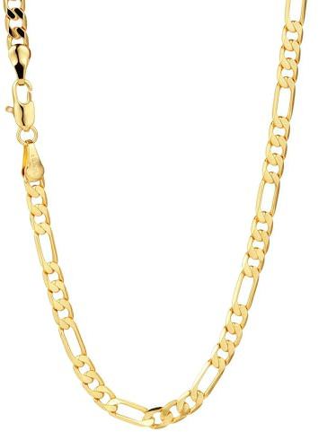 BRAYEG Gold Chain for Men ＆ Women，14K Gold Chain Necklace for Women & Men Figaro Chains for Mens Chains Necklaces 4MM Width 24inchs