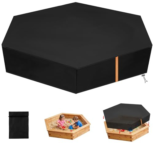 AOOWU Telo di Copertura per Sabbiera, Copertura per Sabbiera Esagono con Borsa Portaoggetti Strisce Riflettenti Sandbox, per Sabbiera in Tessuto Oxford per Sabbiera Piscina Giardino (180*150*20 cm)