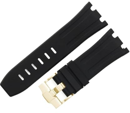 DNDJJM Bracelet de montre Compatible avec Audemars et Piguet Royal Oak, bracelet de montre de Sport en caoutchouc de Silicone AP 15710 26470 28mm 30mm, accessoire(Black-gold-no logo,30mm)