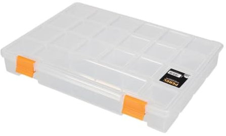 Perel Caja de almacenamiento, 21 compartimentos fijos y apilables, 276 x 203 x 42 mm, transparente/naranja