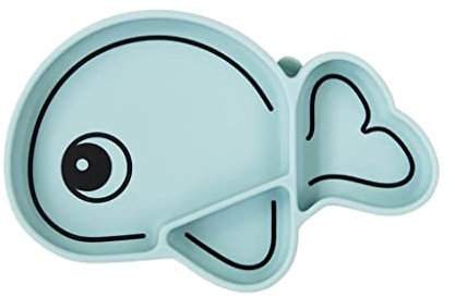 Done by Deer Stick&Stay Teller mit Saugnäpf, Wally Blau - Esslernteller mit Unterteilung - Unterteilt Kinderteller aus 100% Silikon - Silikonteller Baby Saugnapf mit Unterteilung, Geteilte Teller