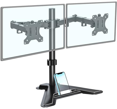 MOUNTUP Dual Monitor Stand - Freestanding & Height Adjustable Monitor Desk Mount, Steady VESA Mount Holds Max 17.6 lbs, Computer Monitor Stand for 2 Screens up to 27 inches, For Home Office