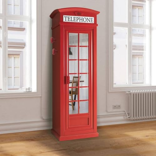 Dmora Armadio cabina telefonica londinese con 3 ripiani e anta a specchio, Made in Italy, Guardaroba per camera da letto, cm 68x55h215, colore Rosso