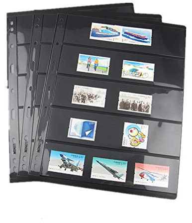 MUROAD Confezione da 10 fogli di francobolli per raccoglitore, 5 pagine per collezionisti, set professionale (5 righe)