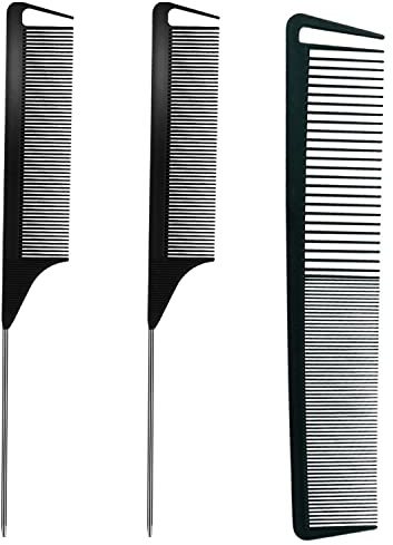 3 Pcs Rat Tail Comb Parting Combs for Braids Barber Styling Combs Carbon Fiber Teasing Stainless Steel Pintail Comb for Women Men Fine Teeth Salon Hairdressing Hair Care Tools