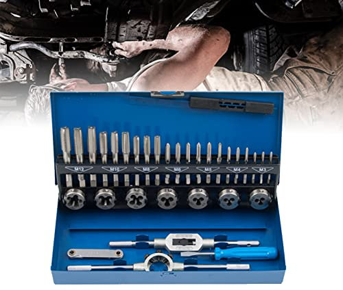 VA-Cerulean Gewindeschneidsatz, 32-tlg Gewindebohrer und Schneideisen Set mit Koffer, Metrisch M3-M12, Werkzeugkoffer für Heimwerker und Profis