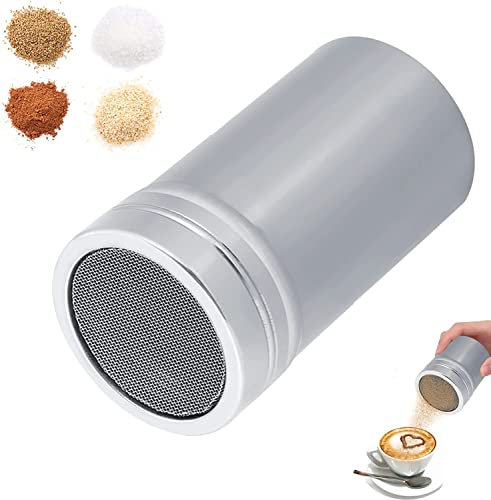LATRAT Cocoa Shaker Chocolate Shaker Mesh Sift with Lid for Cooking Baking for Chocolate, Coffee, Spices (L)