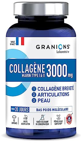 COLLAGENE MARIN 3000 MG GRANIONS - Collagene Marin Type 1 et 2 - Collagene Marin + Cuivre + Manganese - Collagene Type 2 Anti Age - Complement Alimentaire Peau Beauté - Made in France - 80 comprimés