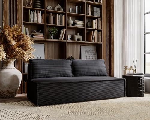 Kaiser Möbel - Sofa mit Schlaffunktion und Bettkasten, Sofa 2-sitzer, Schlafsofa mit Bettzeugbehälter, Klappsofa, Bettsofa, Bequemes Couch für Wohnzimmer, Schlafzimmer und Jugendzimmer, DUO Dunkelgrau