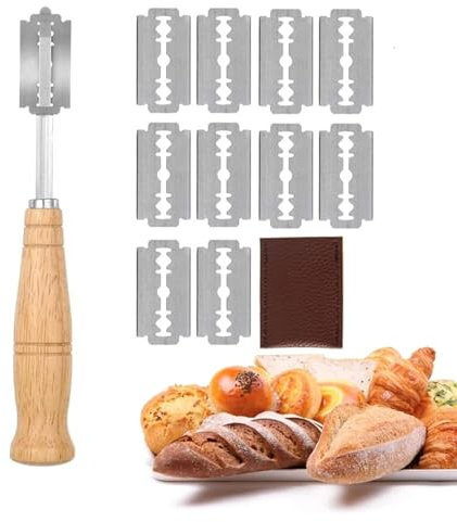 Taglierino per Pane, Coltello da Pane, Lametta per Pane Coltello per Impasto con 10 Lame e 1 Custodia Protettiva, Lama Pane per Cuocere, Intagliare Modelli di Pane Crudo