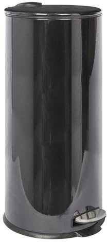 Harbour Housewares 30L Large Kitchen Bin - Black Stainless Steel Food Waste Caddy Pedal Bins for Kitchen - Tall Slim Metal Swing Dustbin for Paper, Plastic, Rubbish