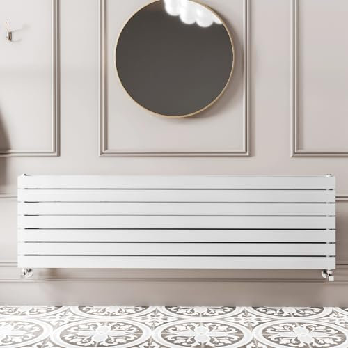 Go Bathrooms Pinta 475 x 1600mm Horizontal Radiator White Flat Panel Double Column Wall Mounted Designer White Radiator Central Heating Includes Brackets