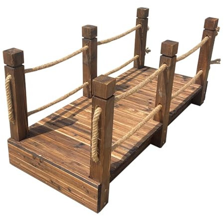CMYUN Gartenbrücke Gartenteich-Holzbrücke mit Seilschienen, Sicherheits-Kleingartenbrücken für Den Außenbereich, Karbonisierte Gartendekor-Fußgängerbrücke für Hofbauernhof, 140x60cm