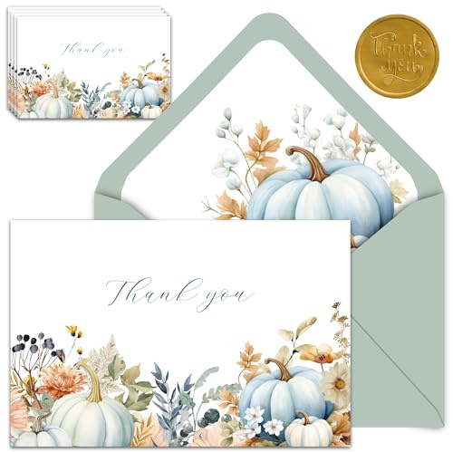 Gooji 4x6 Misty Fall Pumpkin Thank You Cards with Envelopes Floral Thank You Cards (Bulk 20-Pack) Boho Baby Shower Bridal Shower, Weddings, Small Business, Thanksgiving, Boy Girl