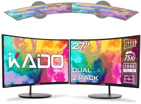 Kado Dual Monitor Setup - 2-Pack 27 Curved 1500R 1920x1080 Computer Monitor 75Hz VESA Mount HDMI Office Gaming Built-in Speakers (C27 Dual Series)