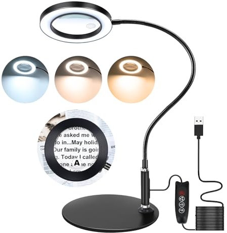 NZQXJXZ 10X 20X Lente Ingrandimento con Luce, Lente Ingrandimento da Tavolo con 72 LEDs, 3 Modalità di Colore e 10 Dimmerabili in Continuo per Hobby, Lettura, Gioielli, Anziani