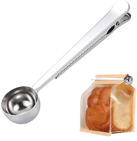 Coffee Scoop with Bag Clip 10g/15ML Stainless Steel Coffee Measuring Spoon for Ground Coffee and Beans Sealing Clip Coffee Measuring Spoon (7-inch, Silver)