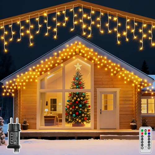 Hopexy Eisregen Lichterkette Außen 8m, 240 LED Warmweiß mit Stecker & Timer