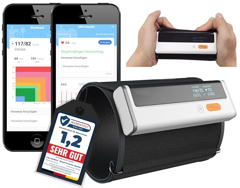 TIGA-MED Armfit Plus Oberarm-Blutdruckmessgerät | mit Bluetooth | mit optionaler EKG-Diagnostik | Kabelloser Herzgesundheitsmonitor | Kostenlose App für iOS und Android (mit EKG-Diagnostik)