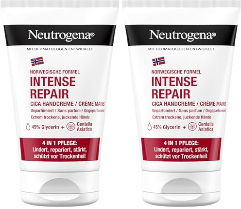 Neutrogena Intense Repair CICA Handcreme, unparfümierte Handcreme für sehr trockene Hände mit 45% Glycerin & Centella Asiatica, pflegende Feuchtigkeitscreme für extrem trockene, juckende Hände (50 ml)