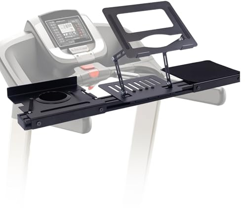 Treadmill Desk Attachment, Laptop Holder Adjustble Height Width, Workstation for Treadmill Handlebars, Universal Treadmill Table with Cup Holder and Tray