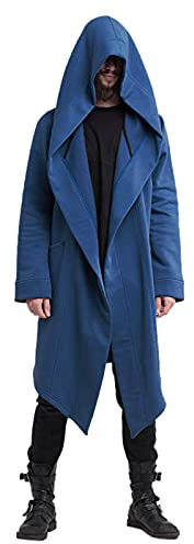 DENGJIAMY Mantello con cappuccio da uomo lungo con cappuccio cardigan con volant collo a scialle aperto davanti leggero drappo mantello soprabito con tasche